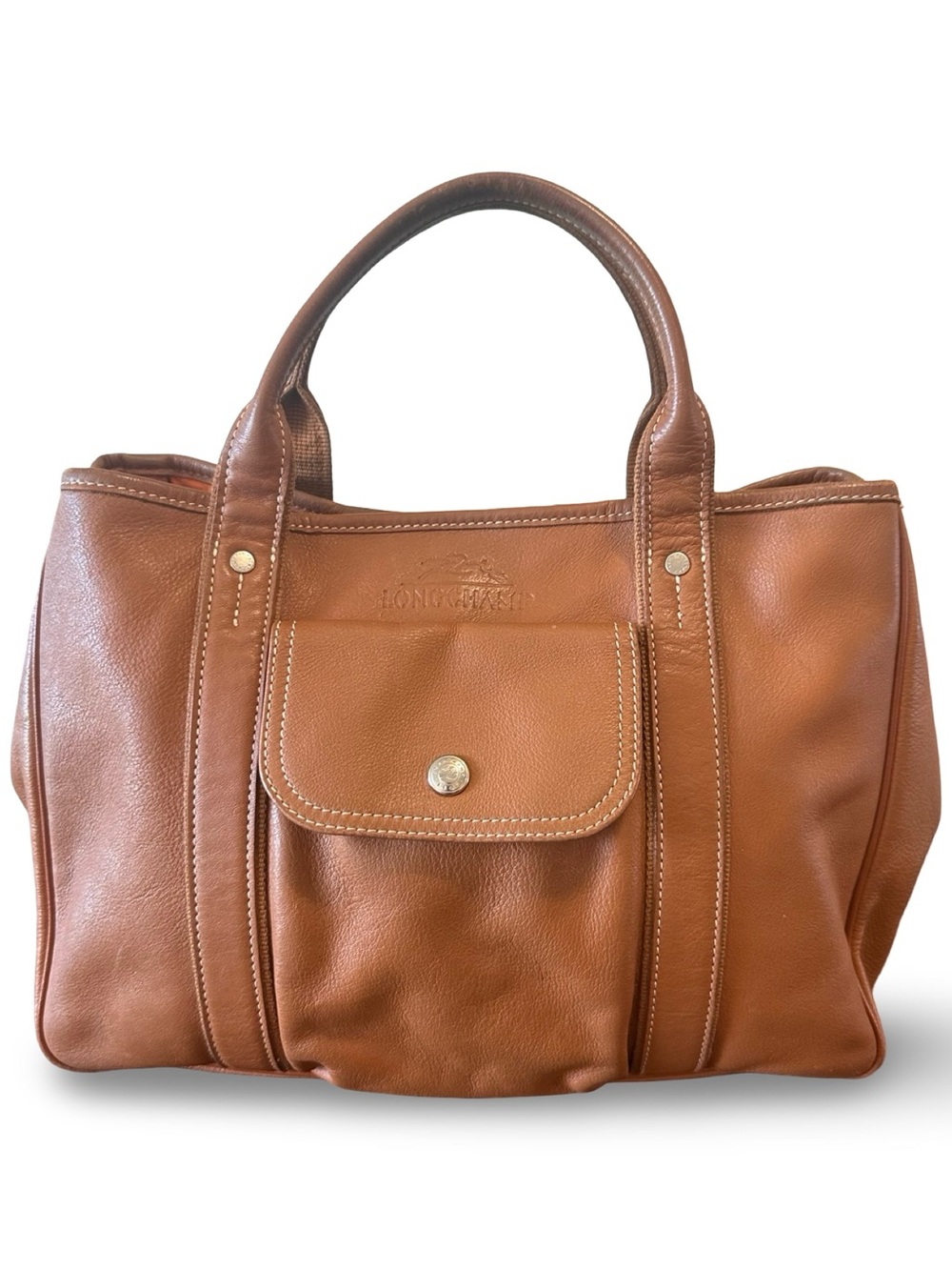 Longchamp Vintage Brown Leather Top Handle Tote Bag